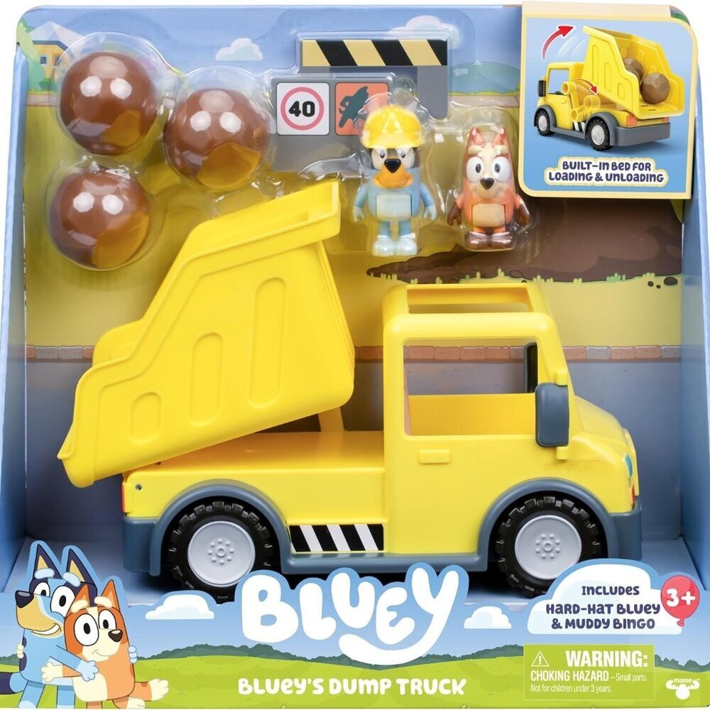 Bluey Dump Truck Toy Playset with Hard Hat Bluey & Muddy Bingo Figures 3+